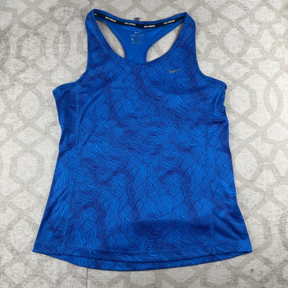 Nike Dri-FIT Running Tank Top Womens Medium Blue Wave Racerback 799558-435